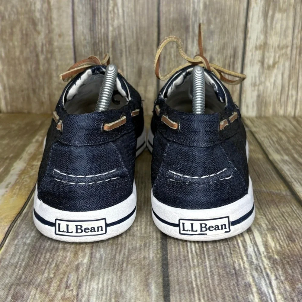 L.L. Bean Sunwashed Canvas Navy Blue Beachy Nautical Preppy Boat Shoe‎ Mens 10